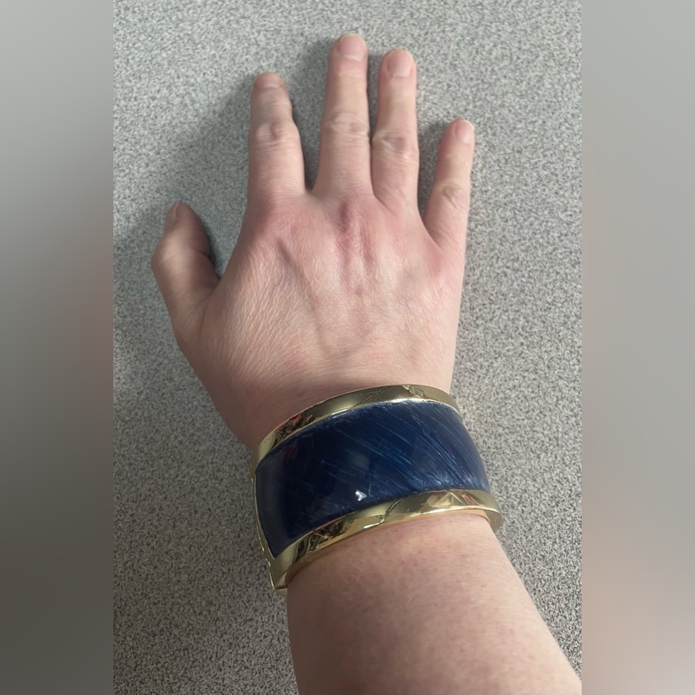 Blue & Gold Toned Bangle Hinge Bracelet